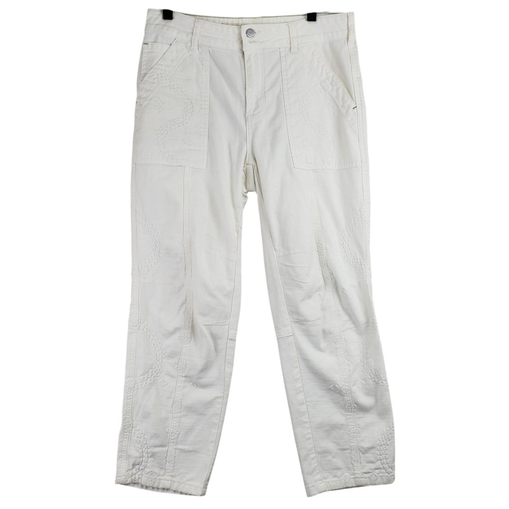 Anthropologie Pilcro Carpenter Pants Women 28 White Eyelet Embroidered Boho